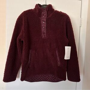 NEW Athleta Cozy Sherpa Snap Swearshirt Pullover Jacket Women Size S Burgundy